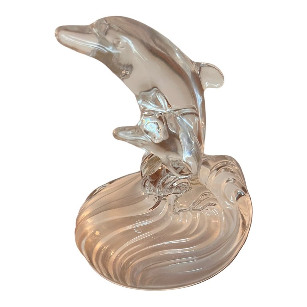 Oneida 24% Lead Crystal Glass DOLPHINS  Figurine Capri Collection Made in Italy